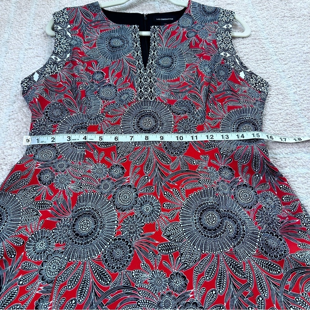 Liz Claiborne Red White Black Mosaic Floral Midi Dress Sleeveless Size 10 Spring - Picture 7 of 10